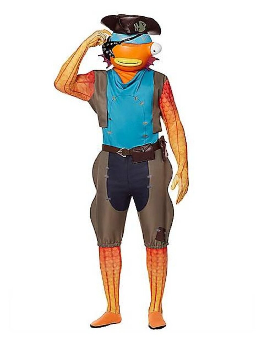 Fortnite Fishstick Pirate halloween costume Jumpsuit Mask Vest Belt & Hat M 8-10